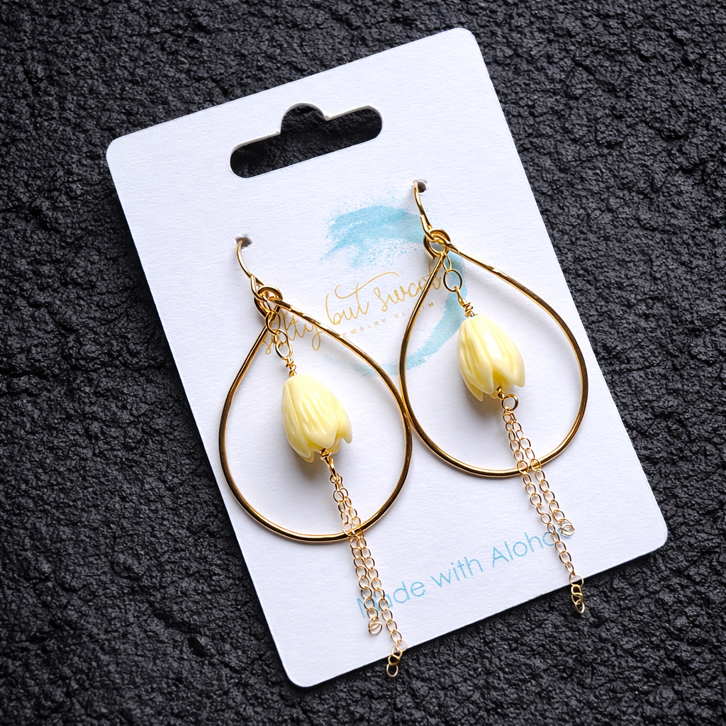 Pikake Teardrop Earrings: Gold Filled - Salty but Sweet