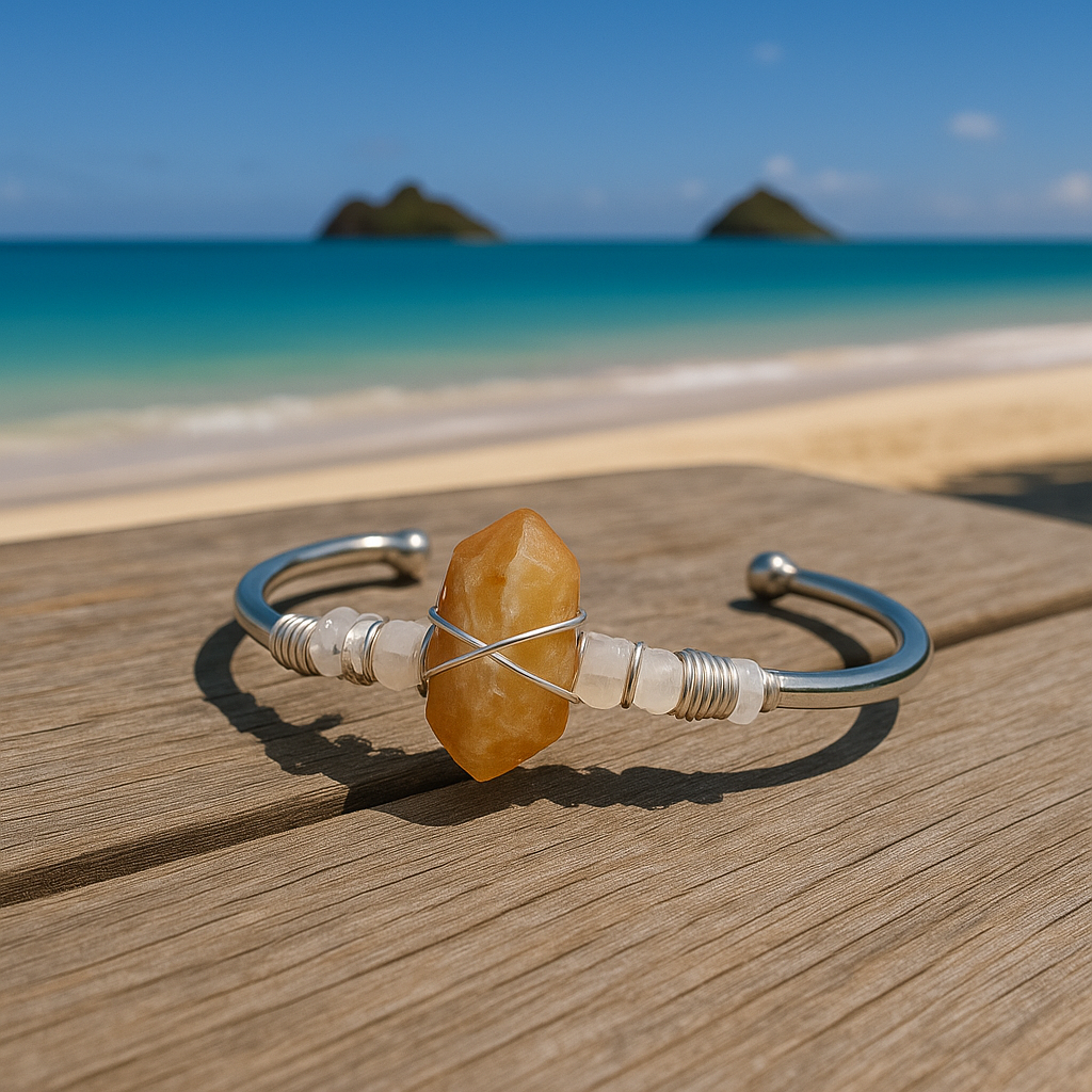 Citrine Silver Bangle Cuff Bracelet ~ "Manifestation"