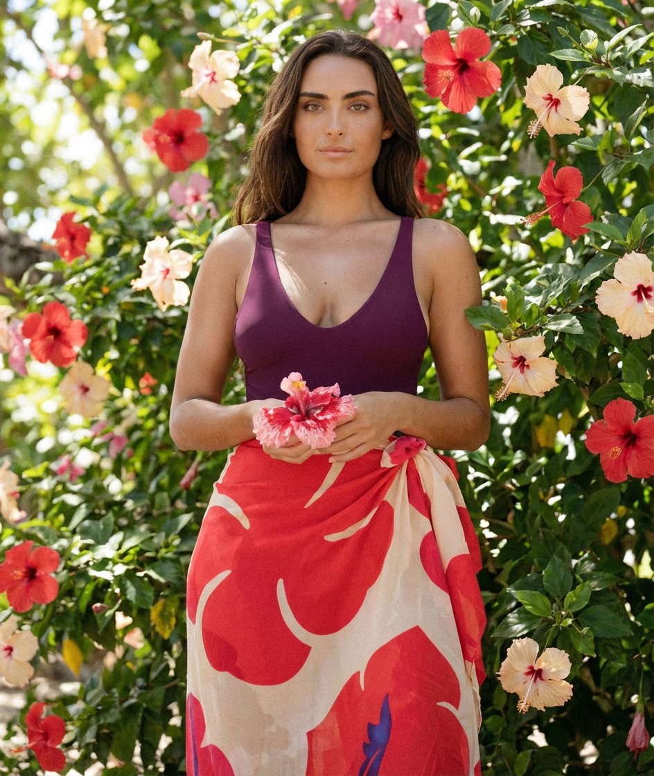 Aloalo Pareo Sarong Sand with Hawaiian Airlines - Tag Aloha