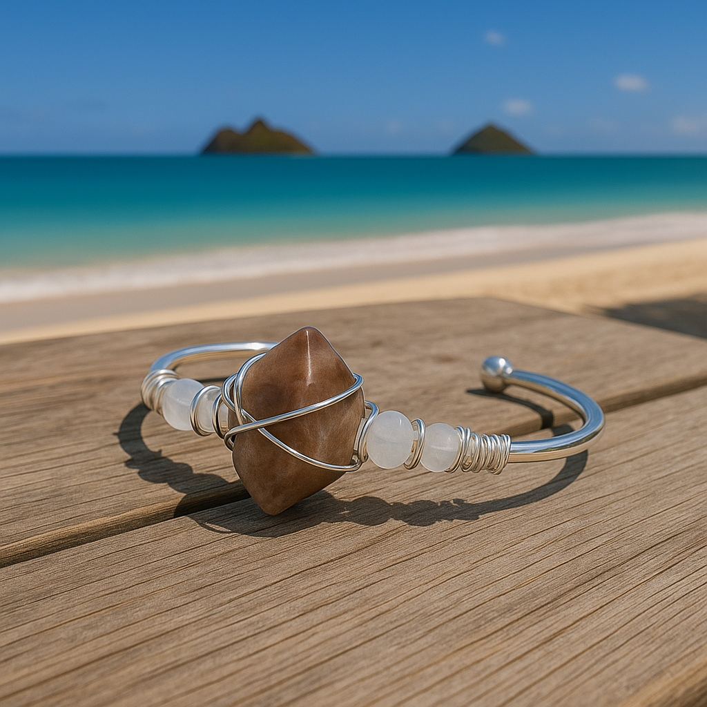 Sunstone Silver Bangle Cuff Bracelet ~ "Positivity"