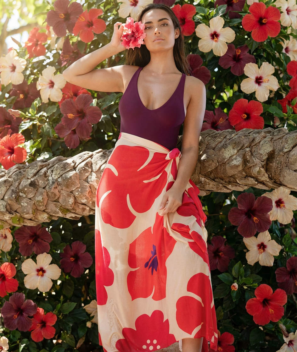 Aloalo Pareo Sarong Sand with Hawaiian Airlines - Tag Aloha