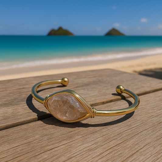 Smokey Quartz Gemstone Gold Bangle Cuff Bracelet