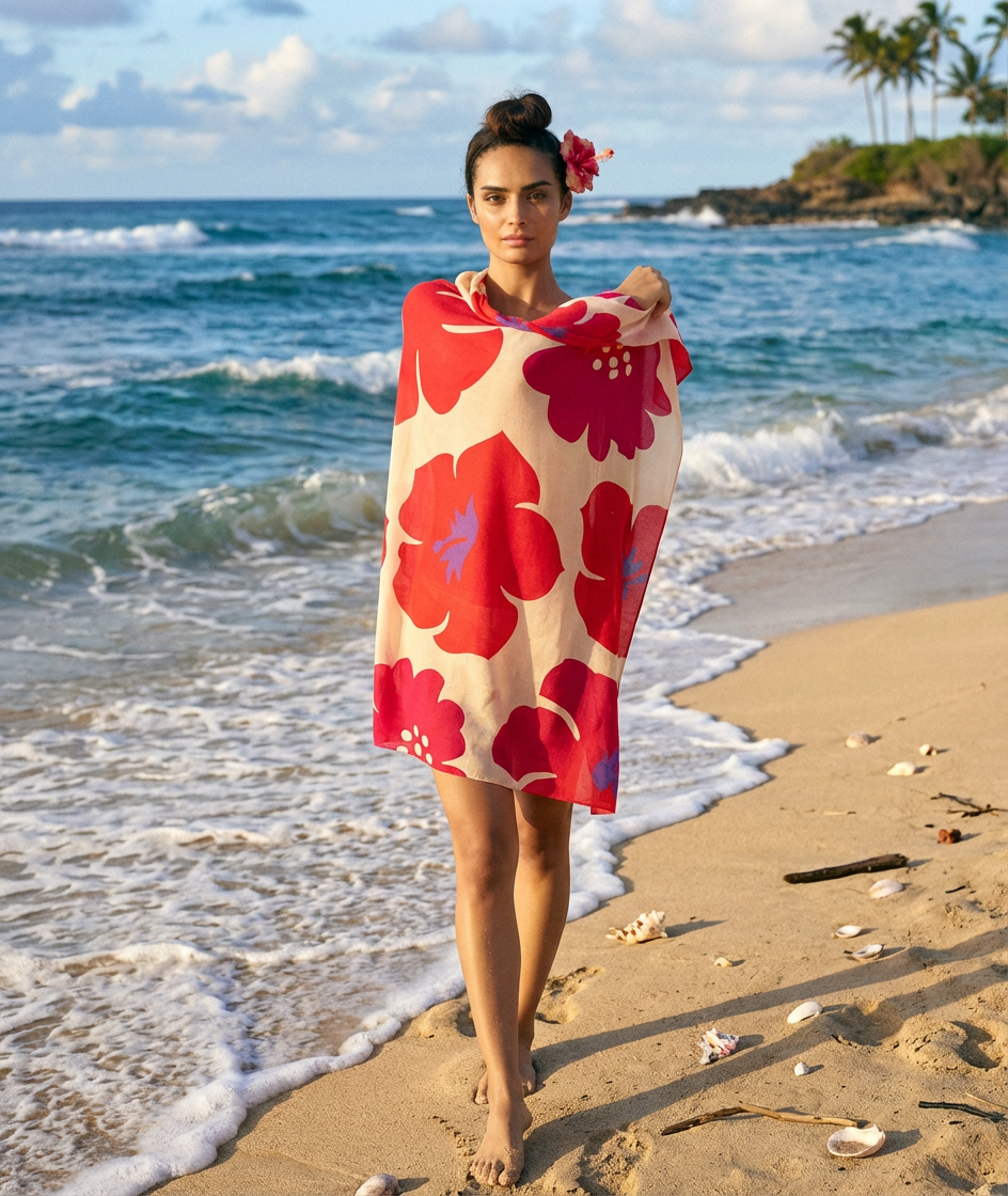 Aloalo Pareo Sarong Sand with Hawaiian Airlines - Tag Aloha